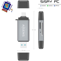 Lector de Tarjetas Externo Aisens ASCR-2AC11-GR/ USB 3.1