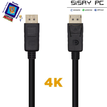Cable DisplayPort 1.2 4K Aisens A124-0455/ DisplayPort Macho - DisplayPort Macho/ 1m/ Negro