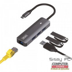 HUB 3GO USB-C 3 PUERTOS USB3.0+LAN RJ45