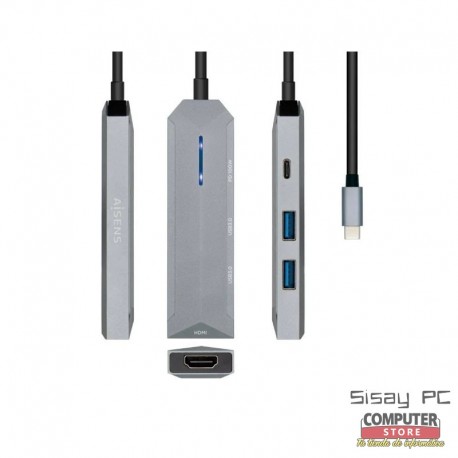 Docking USB Tipo-C Aisens ASUC-4P002-GR/ 1xHDMI/ 2xUSB/ 1xUSB Tipo-C PD/ Gris